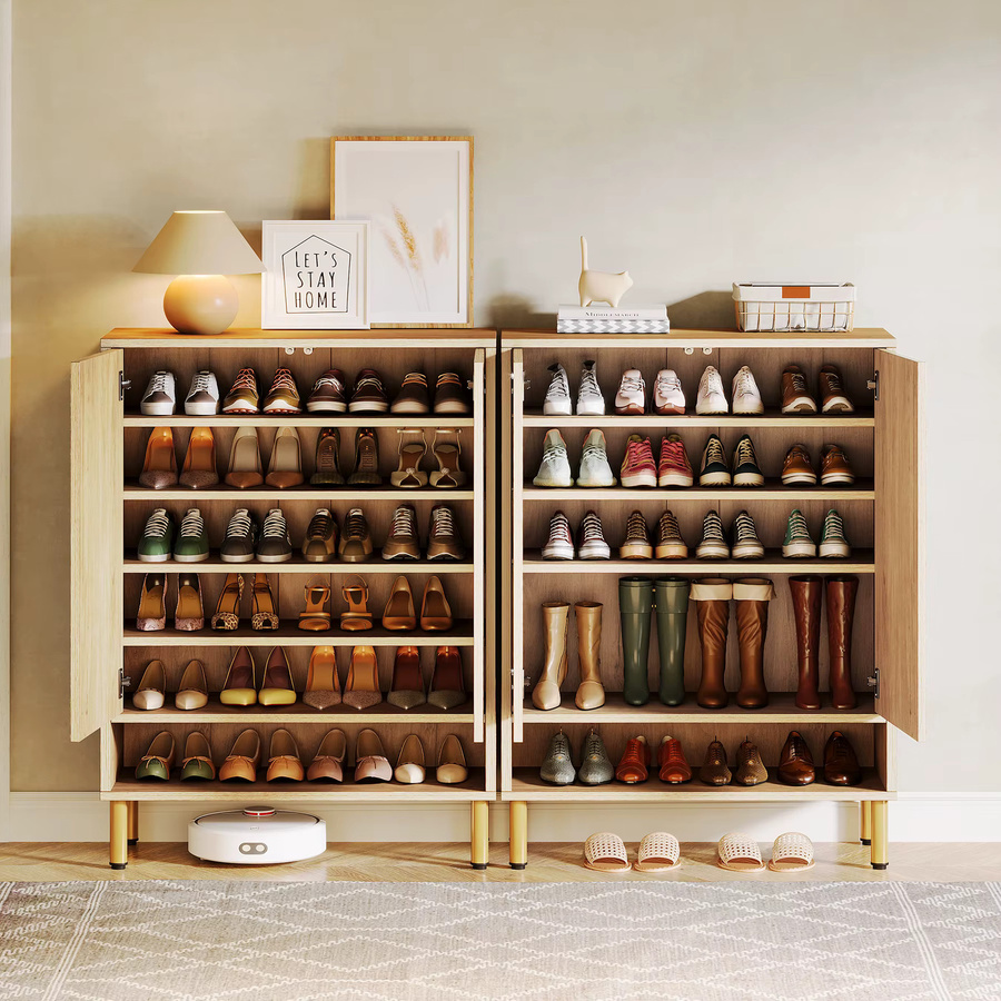 LITTLE TREE 6-stöckiger Schuhschrank aus Holz mit Türen und verstellbaren Einlegeböden für 24 Paar Schuhe, moderner Aufbewahrungsorganizer für den Flur - Bild 4