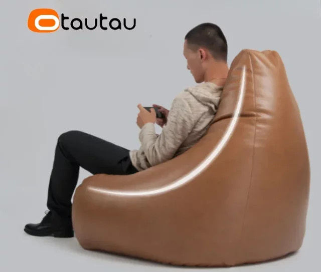 OTAUTAU Sitzsackbezug SF308 aus Kunstleder in Schwarz für Corner Pouf Lounge Game Chair - Bild 1