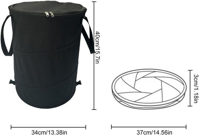 Tragbarer Camping-Mülleimer aus Polyester in Schwarz, faltbarer Gartenabfallbeutel mit Reißverschluss und Griffen, Volumen: 37 l - Bild 1
