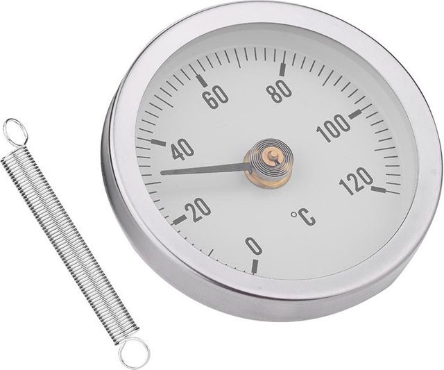 TOMTOP Bimetall Temperaturfeder Thermometer aus Aluminium in Silber, IP55 wasserdicht und staubdicht, 63 mm Durchmesser, Messbereich 0-120 Grad - Bild 1