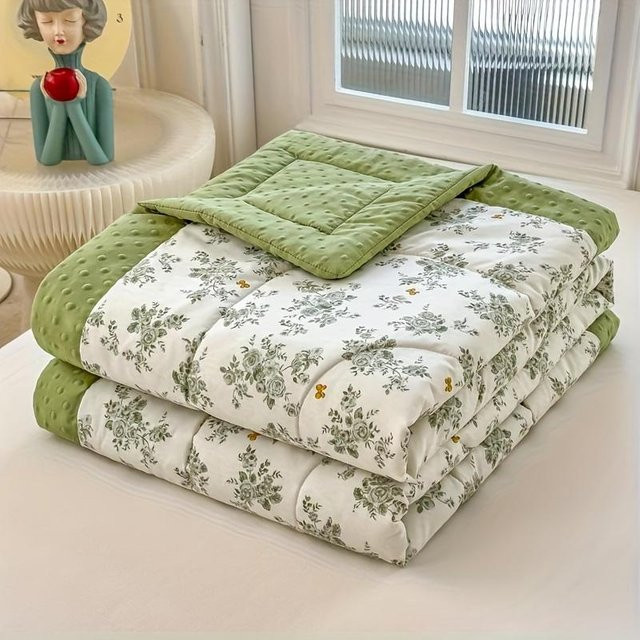WTEMPO Kühlende Sommerbettdecke mit Blumendruck in Weiß, B/B: 100 x 150 cm - Bild 1