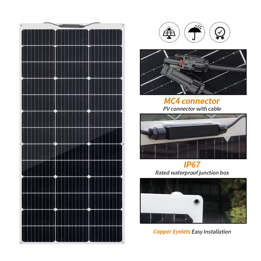 WUZECK 110W Flexibles PET-Solarpanel mit Monokristallinen Zellen in Schwarz für 12V Batterieladung - Bild 2