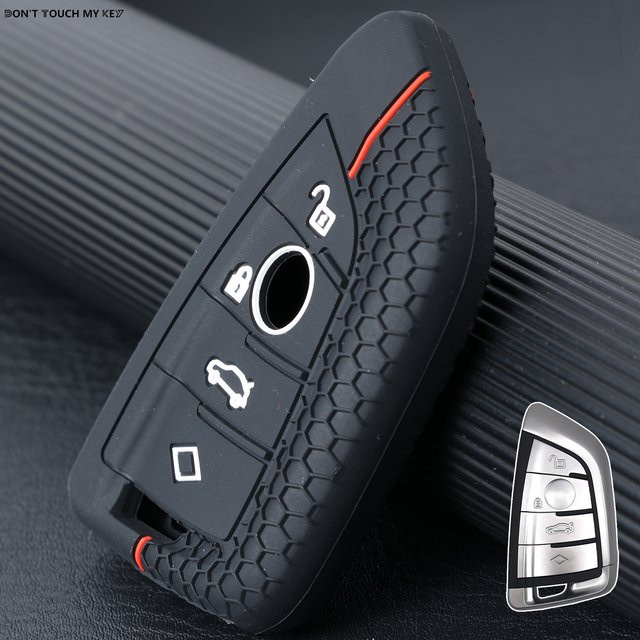 Silikon Schlüsselanhänger für BMW 2 3 5 6 7 Serie X1 X2 X3 X5 X6 in Schwarz mit Aufschrift DON'T TOUCH MY KEY und 4-Tasten-Fernbedienung-Schutzhülle - Bild 1