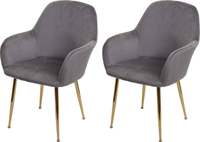 2er-Set Esszimmerstühle MCW-F18 im Retro Design aus Samt in Grau mit goldenen Beinen - Bild 1