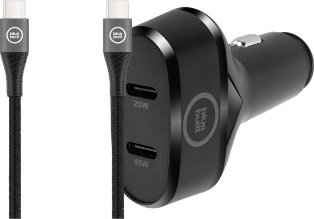 BlueBuilt Power Delivery Autoladegerät 45W in Schwarz inklusive USB-C-Kabel 1,5 m aus Nylon in Schwarz - Bild 1