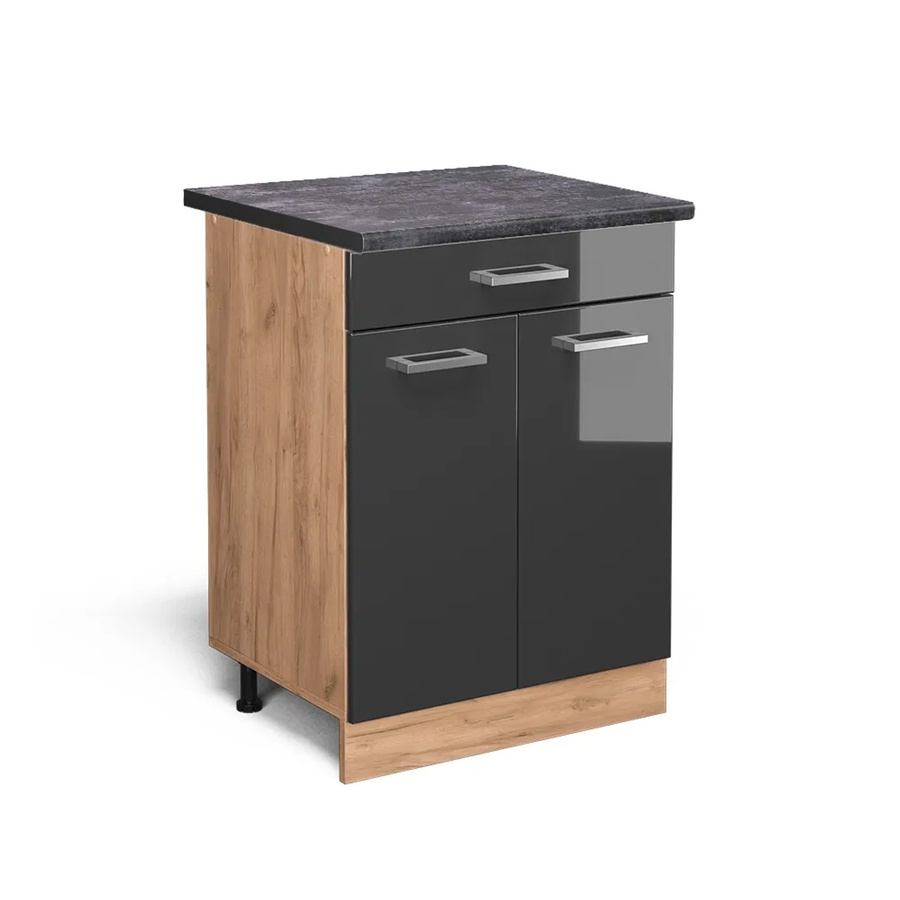 Vicco Küchenunterschrank R-Line in Anthrazit Hochglanz und Goldkraft Eiche mit Schublade, Breite: 60 cm - Bild 2
