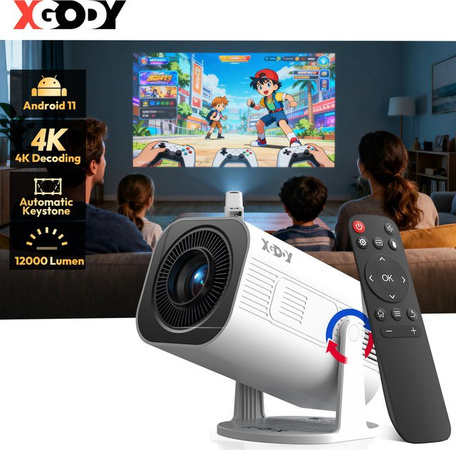 XGODY Gimbal 3 Pro 4K Beamer mit Android, 12.000 Lumen, native HD-Auflösung, Wi-Fi und Bluetooth 5.4, Weiß