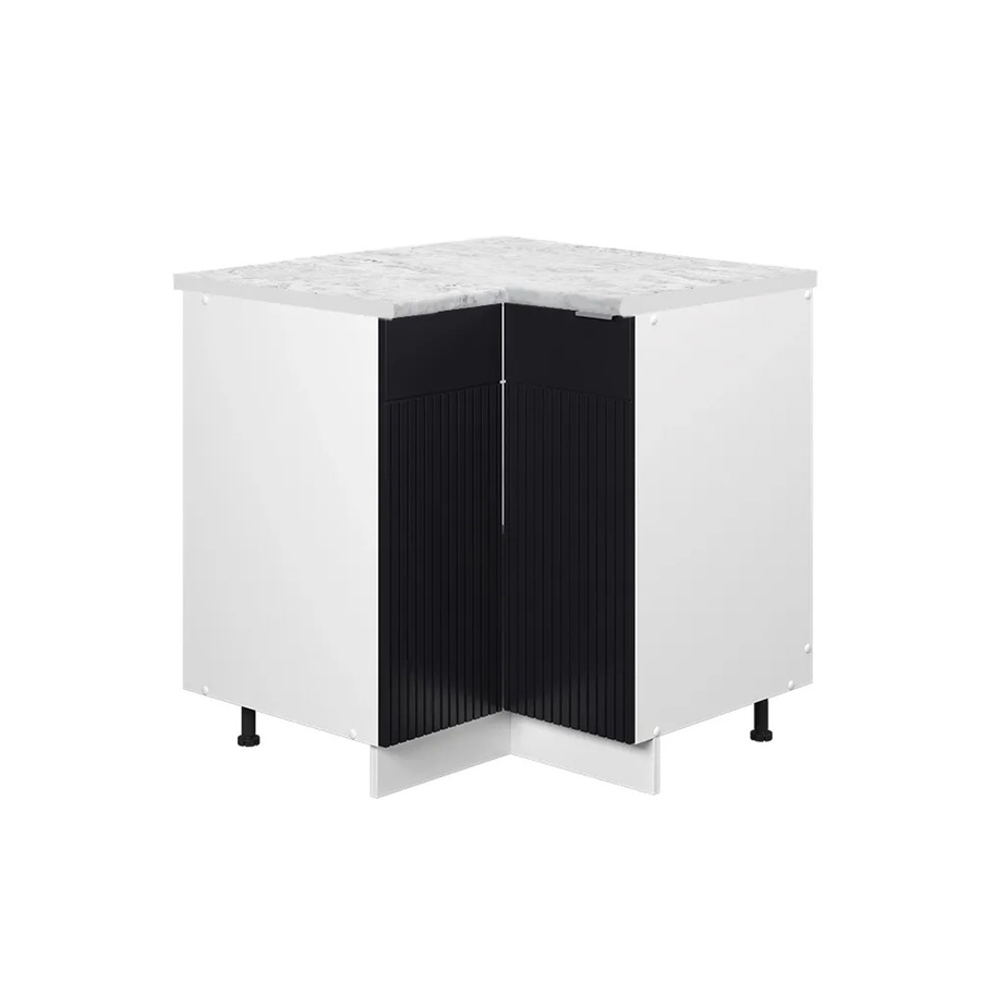 Vicco Eckunterschrank Fame-Line Weiß Schwarz gestreift mit Arbeitsplatte Marmor-Weiß Höhe: 87 cm - Bild 3