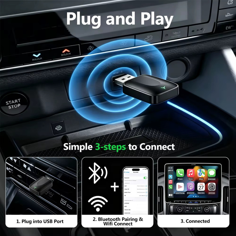 uhulamb 2-in-1 Kabelloser CarPlay und Android Auto Adapter Mini-Box in Schwarz für Nissan als Plug-and-Play Anschluss - Bild 2
