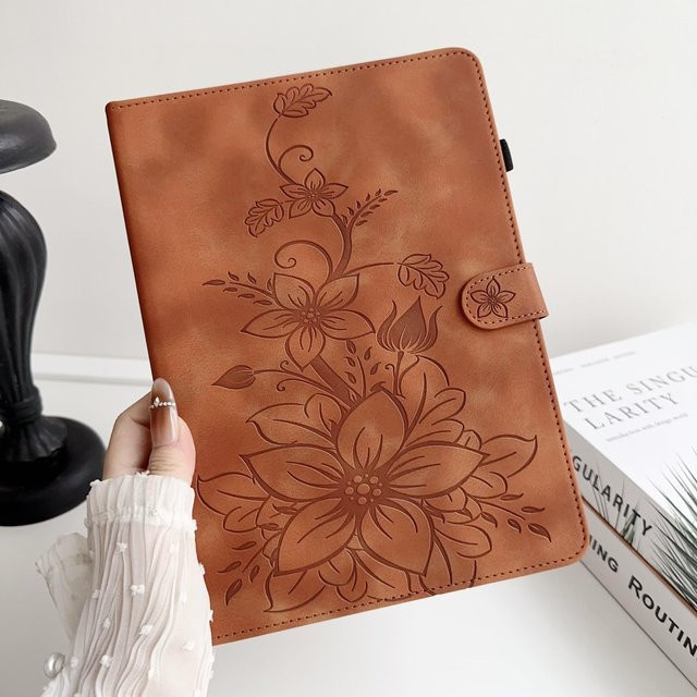 Samsung Galaxy Tab A7 10.4 (2020) Tablet-Hülle aus PU-Leder mit floralem Prägedesign in Braun (kompatibel mit SM-T500 und SM-T505) - Bild 1