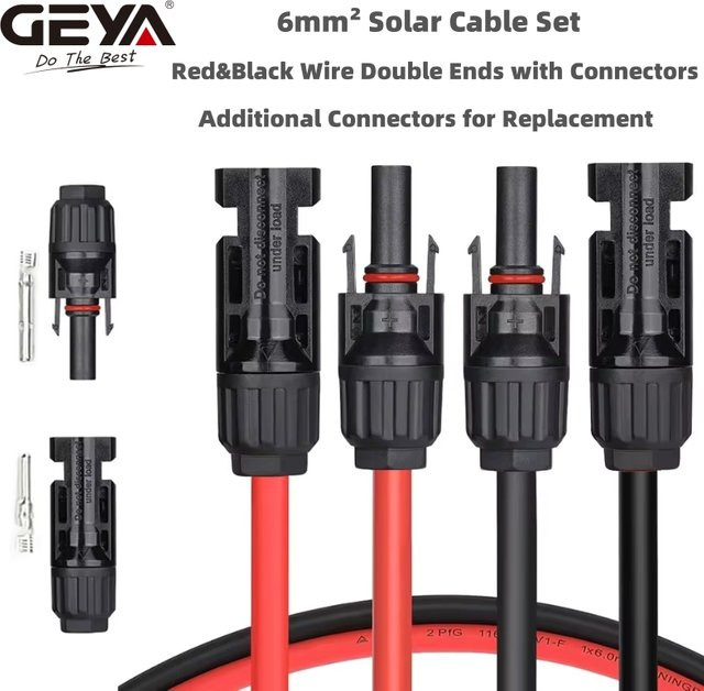 GEYA Solar-PV-Kabel Set mit Steckern, 6 mm2, 2000 VDC, 1 Paar in Rot und Schwarz - Bild 1