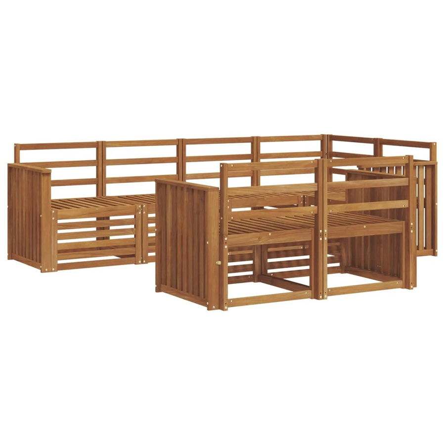 vidaXL Garten-Sofagarnitur aus Akazien-Massivholz, 7-teiliges Lounge-Set in Braun und Beige für Terrasse und Garten - Bild 2