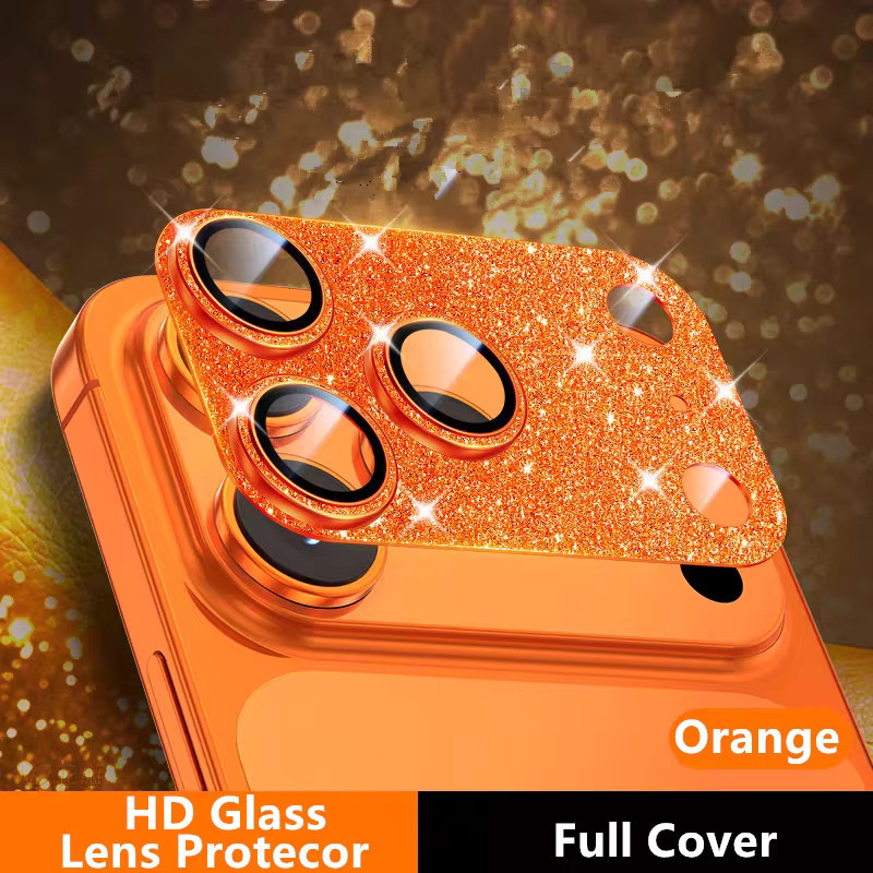 Bling Vollglitzer Kamera-Lünettenschutz aus Metall für iPhone 17 Pro Max Air 17 Pro in Orange mit Sparkle HD Glaslinsenring-Abdeckungsschutz - Bild 1