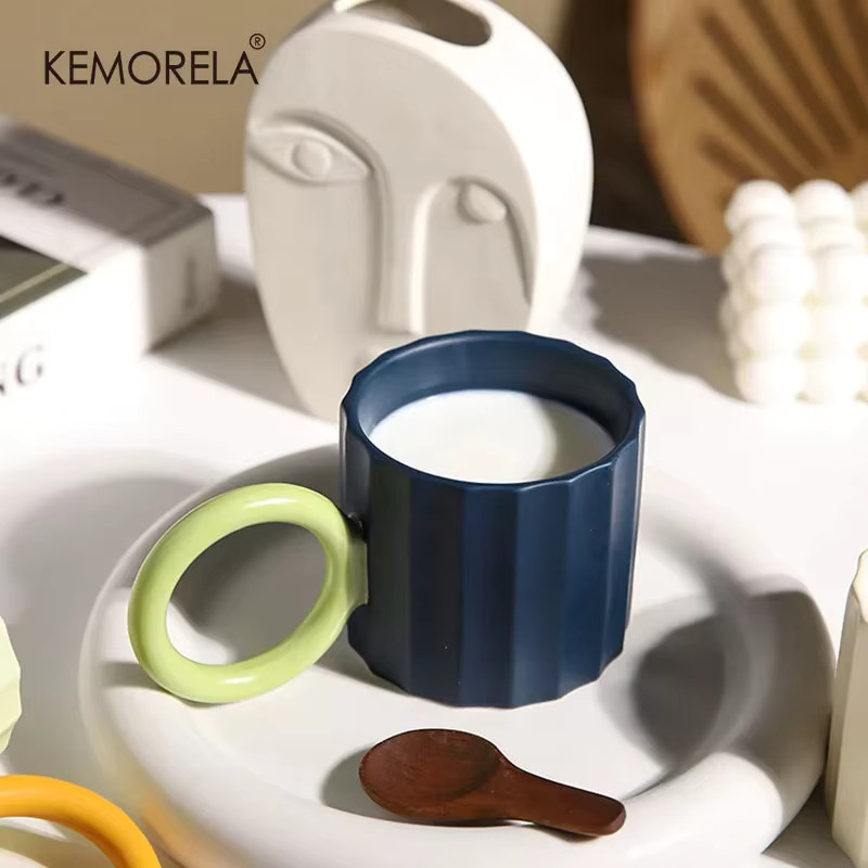 KEMORELA Keramik Kaffeetasse mit rundem Griff in Blau, mikrowellengeeignet - Bild 5