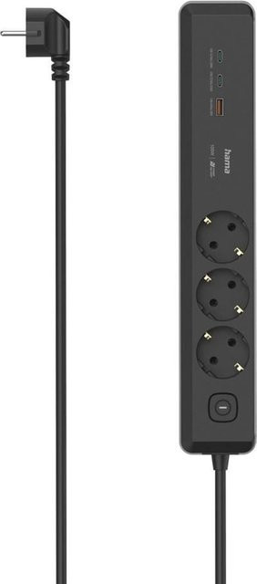 Hama 3-fach Steckdosenleiste mit USB-C/A 100W PD und Schalter, Schwarz/Grau - Bild 1