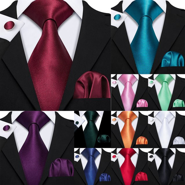 Barry.Wang Herren-Set, Krawatte, Einstecktuch, Manschettenknöpfe, Jacquard, Türkis, Pink, Mint, Orange, Weiß - Bild 1