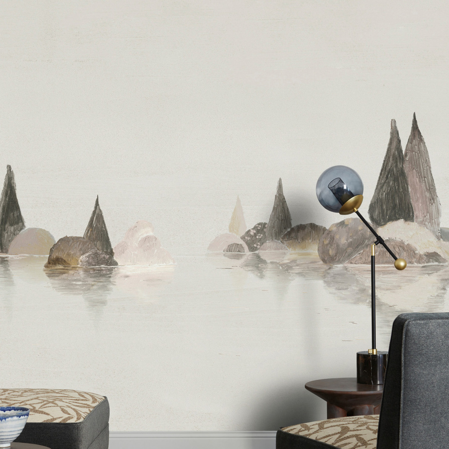 Nobilis Mural Les Bords De Marne Wandgestaltung in Beige und Multicolour im abstrakten minimalistischen Design - Bild 1