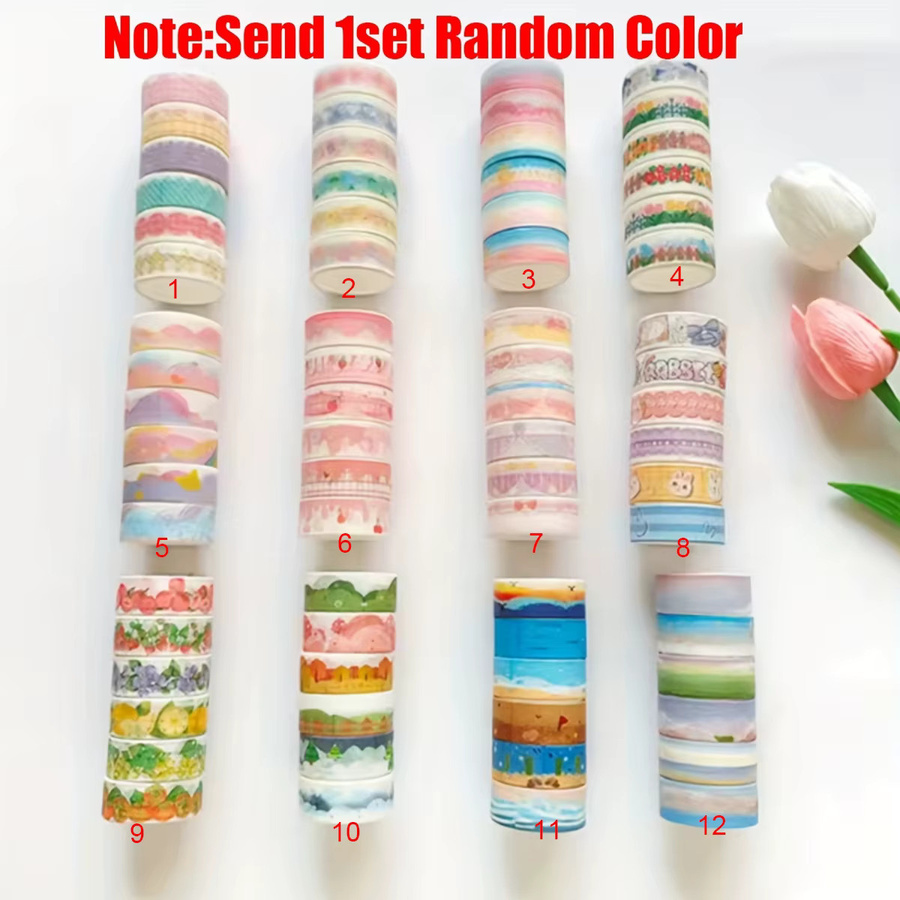 6er Set dekoratives Washi Tape mit Wolken-Landschaftsmotiven in Multicolour für Scrapbooking und Tagebuchgestaltung - Bild 1
