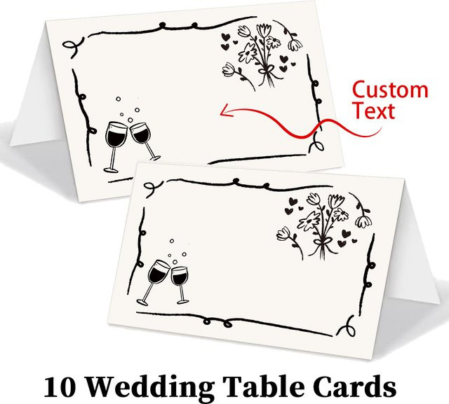 10 Stück weiße Tischkarten aus Papier mit individuellem Text für Hochzeit, Geburtstag und Bankett - Bild 1