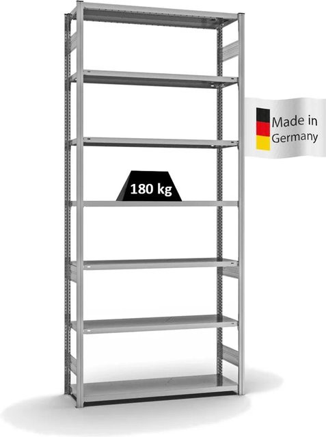 PROREGAL Fachbodenregal Stecksystem T-Profil Light-Duty, verzinkt, Farbe: Silber, H x B x T: 300 x 130 x 40 cm, 7 Ebenen, beidseitig nutzbar - Bild 1