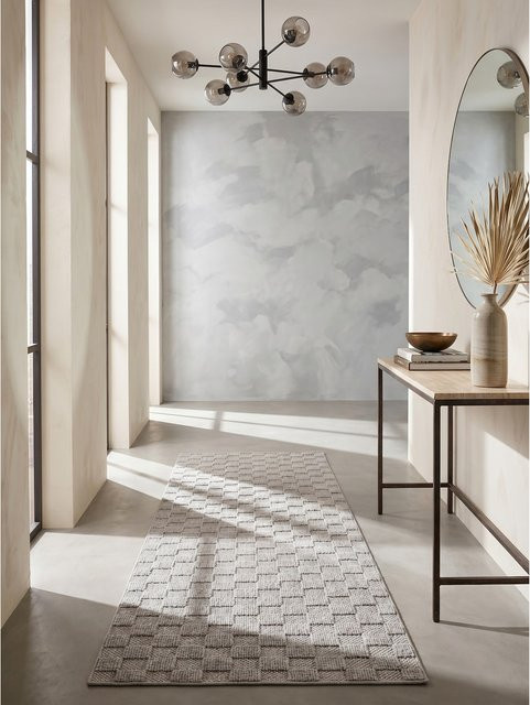 Flachgewebe-Teppich Schachbrett von KADIMA DESIGN in Silber und Grau, B/T: 80 x 250 cm - Bild 1