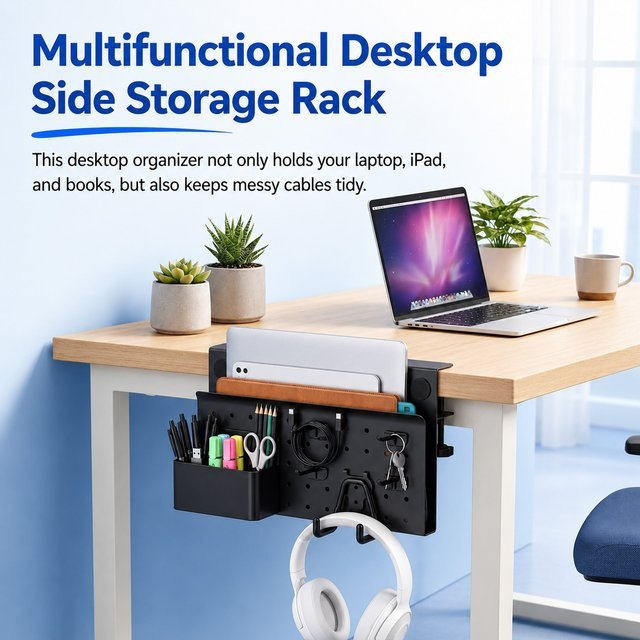 Metall-Pegboard-Organizer für den Schreibtisch in Schwarz mit Kopfhörerhalter und Kabelmanagement zur Aufbewahrung von Bürobedarf, Laptop, Tablet und Telefon - Bild 1