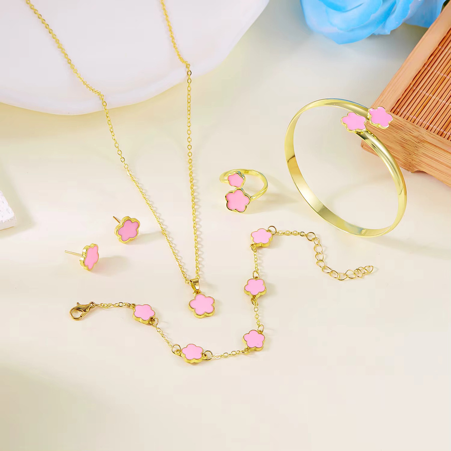 Harlermoon Schmuck-Set, Blumenmuster, Kleeblatt, Messing, Gold, Damen - Bild 1