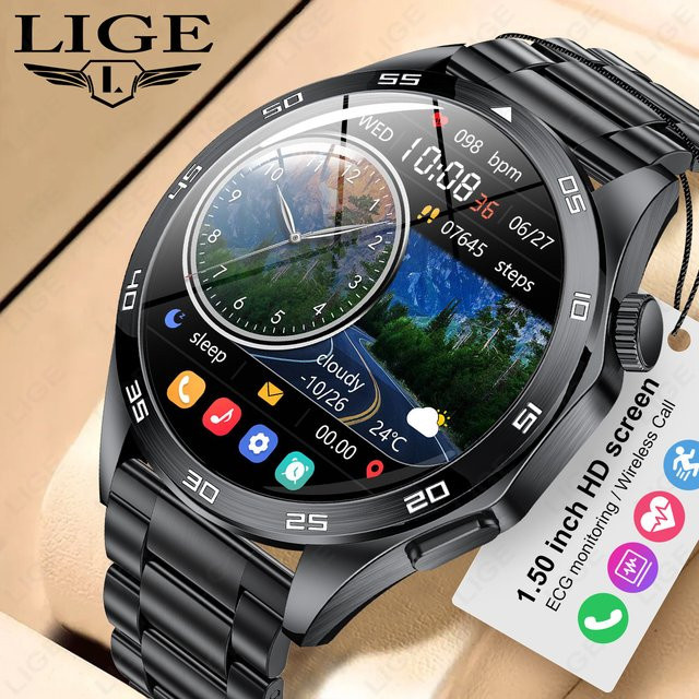 LIGE Smartwatch 4 Pro für Männer in Schwarz mit 1,50 Zoll HD Bildschirm, Bluetooth Anruf, EKG und Herzfrequenz Überwachung, kompatibel mit Android und iOS - Bild 1