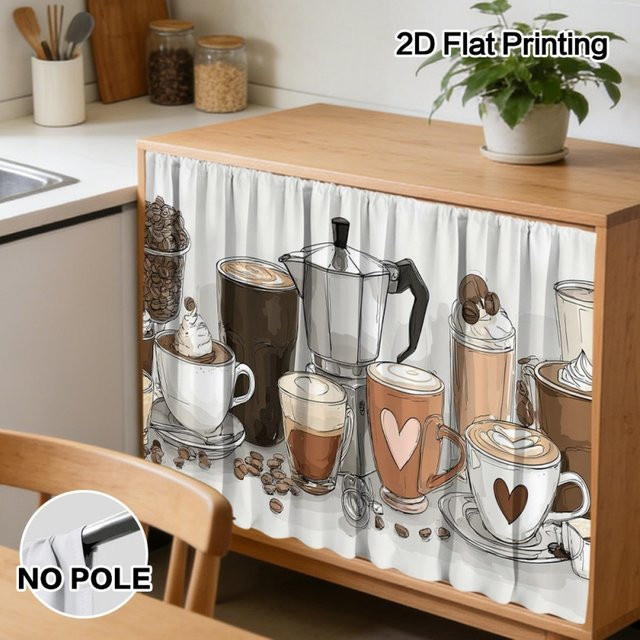 VIKAMA Küchenschrank-Vorhänge mit Kaffeebohnen-Druck, halbtransparente Sichtschutzvorhänge für Unterschränke - Bild 1
