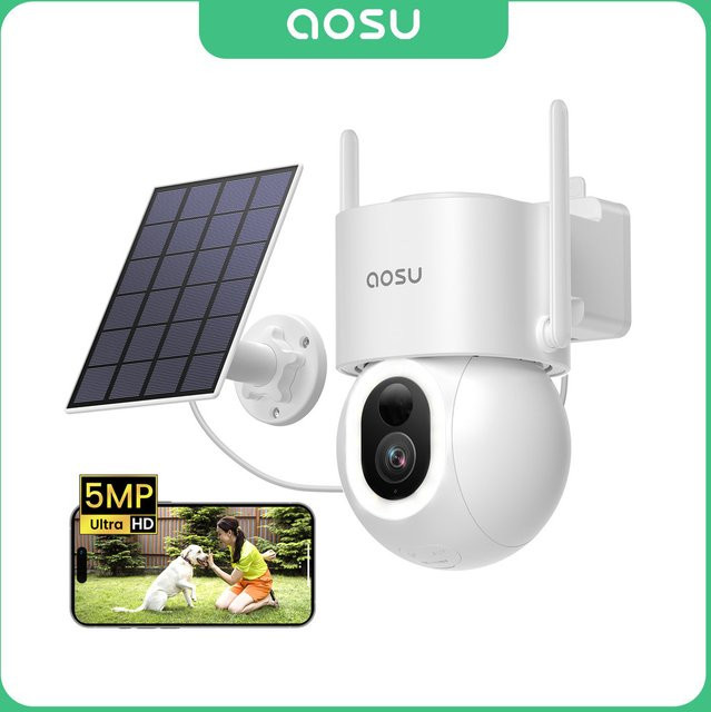 AOSU Refurbished 5MP PTZ Solarkamera Weiß mit 9200mAh Akku, KI-Erkennung, Farbnachtsicht und 2-Wege-Audio, kabellose Außen-CCTV-Kamera mit WLAN - Bild 1