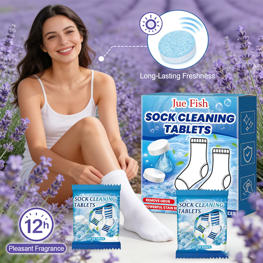 Jue-Fish Sockenreinigungs-Brausetabletten in Weiß für eine sanfte und antibakterielle Reinigung gegen hartnäckigen Schmutz und Gerüche - Bild 2