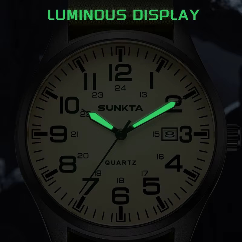 SUNKTA Armbanduhr Quarz, Edelstahl, Textil/NATO, Schwarz, Herren - Bild 5