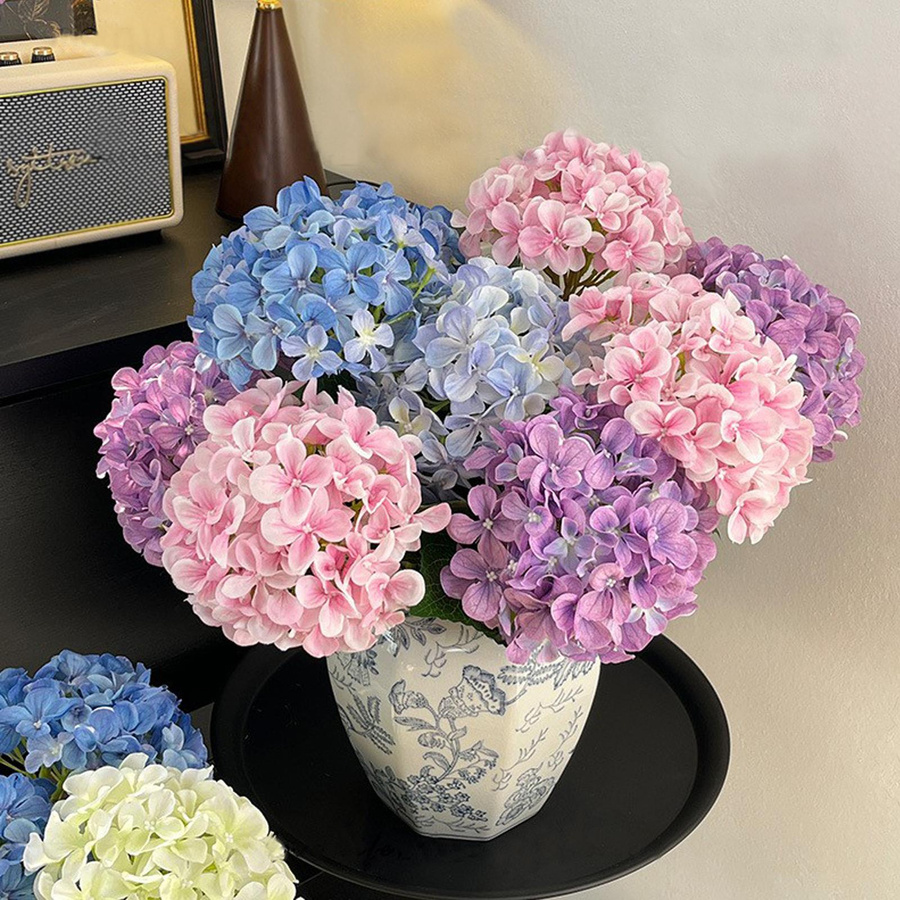 4 Stück künstliche Hortensienblüten in Multicolor mit 3D-Druck für Dekoration zu Hochzeit und Zuhause von KONNWEI - Bild 4