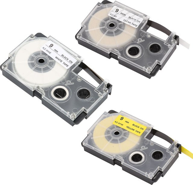 Casio Klebebandkartusche für Etikettendrucker, 9 mm, Gelb, Thermaldruck für Casio CW L300, L60, L120, L170, L780, L820 - Bild 1