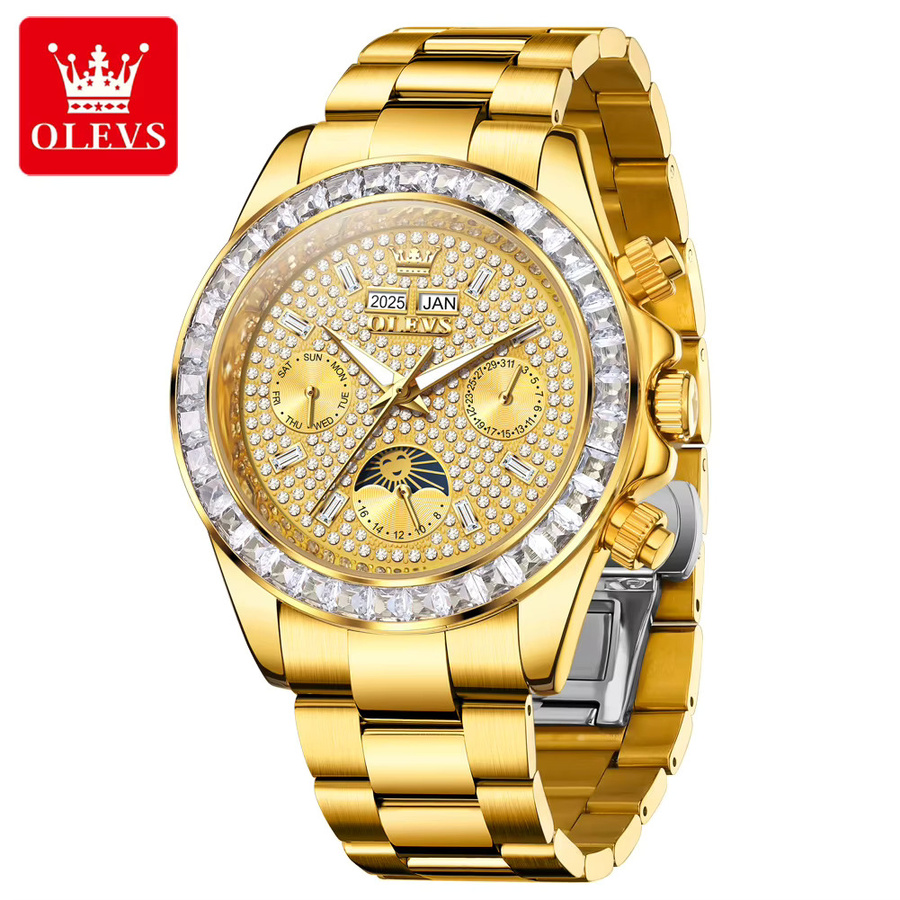 OLEVS Armbanduhr Automatik, Edelstahl, Gold, Diamant, Herren - Bild 2
