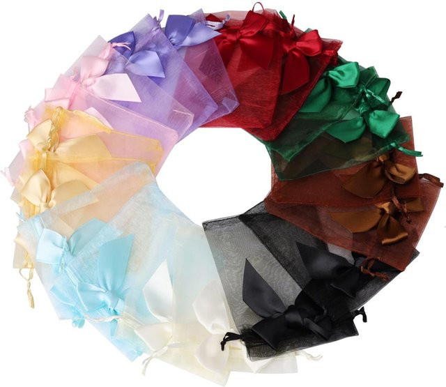 Chanfar Organza Geschenkbeutel mit Schmetterlings-Applikation, 10er Set, Weiß, B: 9 cm, H: 12 cm - Bild 1