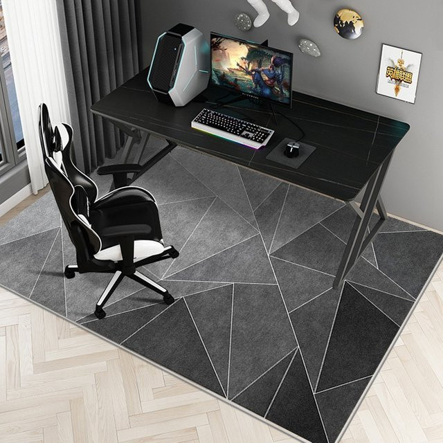 VIKAMA Moderner Minimalistischer Teppich in Grau mit Geometrischem Muster und Rutschfester Unterseite für Home Office und Schlafzimmer - Bild 1