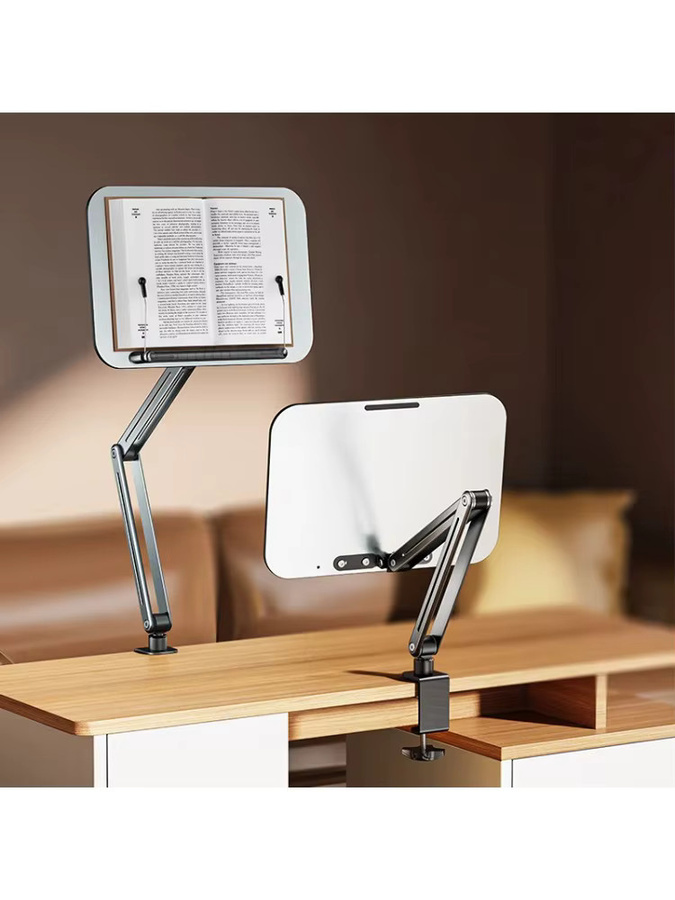 360 Grad drehbarer Freiarm-Leseständer aus Aluminiumlegierung in Silber, verstellbarer Winkel und Höhe, Kochbuchhalter für E-Reader von 14 bis 17,3 Zoll - Bild 5