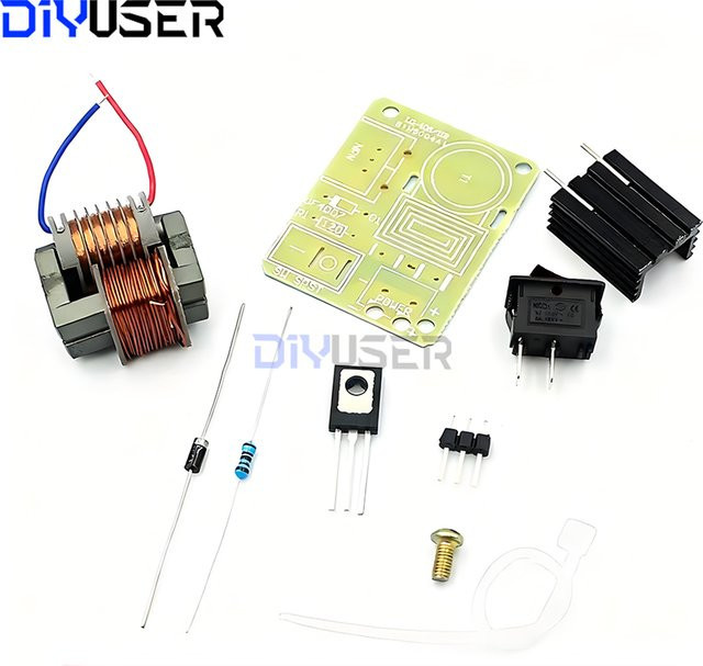 DIYUSER Hochspannungs-Lichtbogen-Zündgenerator 15 kV DC-Aufwärtswandler mit U-Kern-Transformator für Hochfrequenz-Wechselrichter-DIY, Multicolor - Bild 1