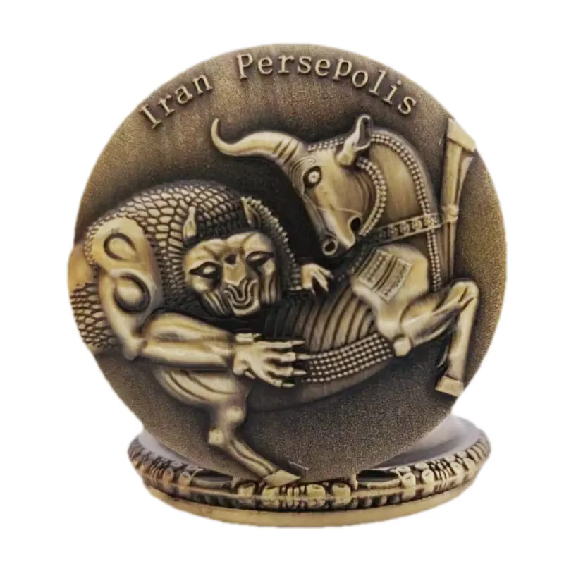 Wecin Taschenuhr Halskette, Bronze, Quarz, Löwen- und Stiermotiv, Unisex - Bild 3