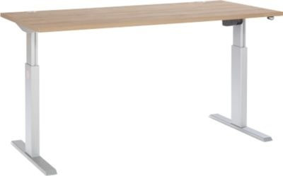 Schäfer Shop Select Schreibtisch ERGO-T elektrisch höhenverstellbar mit T-Fuß in Eiche und Weißaluminium, B: 180 cm, T: 80 cm, H: 72,5-118,5 cm - Bild 1