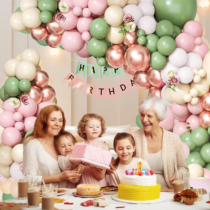 Mehrfarbiges Ballon-Girlandenbogen-Set aus Latex in Grau, Grün, Rosa und Weiß für Bohemian-Dekorationen bei Hochzeit, Babyparty oder Geburtstag - Bild 2