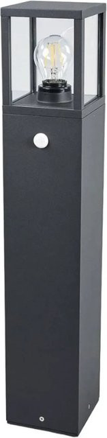 Lucande Außenleuchte Klemens mit Bewegungsmelder, moderne Pollerleuchte aus Aluminium in Schwarz, E27, IP54 - Bild 1