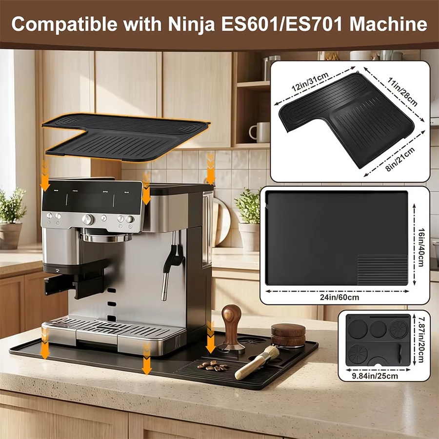 LMETJMA Silikon-Kaffeematten-Set für Ninja ES601 ES701 Espressomaschinen, rutschfeste Tamping-Station in Schwarz - Bild 2