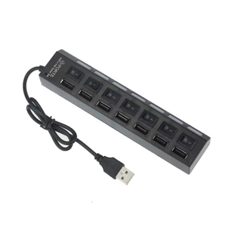 VORTNGLE USB 2.0 Hub 7-Port USB-Erweiterung mit EIN/AUS-Schalter und USB-Netzteil, Schwarz - Bild 4