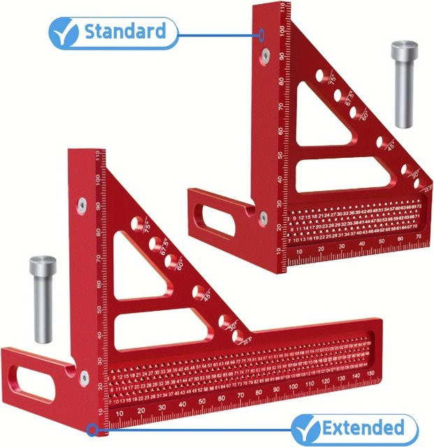 FNICEL 2-in-1 Quadratischer 3D-Winkelmesser mit schnellem Winkelpositionierungs-Dübelstift und Messlineal für die Holzbearbeitung in Rot - Bild 1