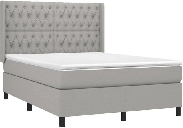 vidaXL Hybrid-Boxspringbett mit Matratze und LED-Unterbettbeleuchtung in Hellgrau, B/T/H: 140 x 200 cm - Bild 1