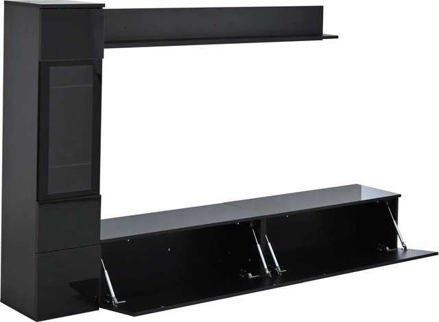 okwish TV Wohnwand Set mit LED Vitrine in Schwarz Hochglanz für bis zu 80 Zoll, B/T/H: 180 x 33 x 30 cm - Bild 1