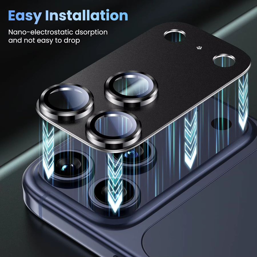 Schwarzer Kameralinsen-Schutz aus Aluminiumlegierung und gehärtetem Glas mit 9H Härtegrad für Apple iPhone 17-11 Pro Max, case-freundlich - Bild 2