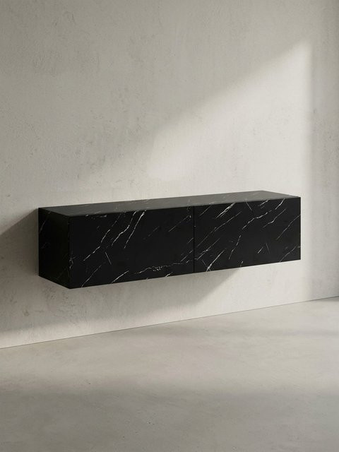 Hängendes TV-Lowboard KADIMA DESIGN in Schwarz mit Marmor-Optik, B/T/H: 120 x 30 x 30 cm - Bild 1